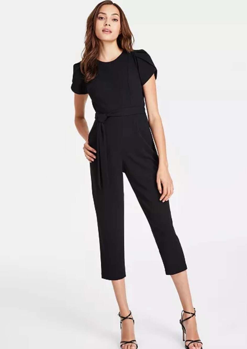 Calvin Klein Women's Tulip Sleeve Belted Jumpsuit Size 2 Black